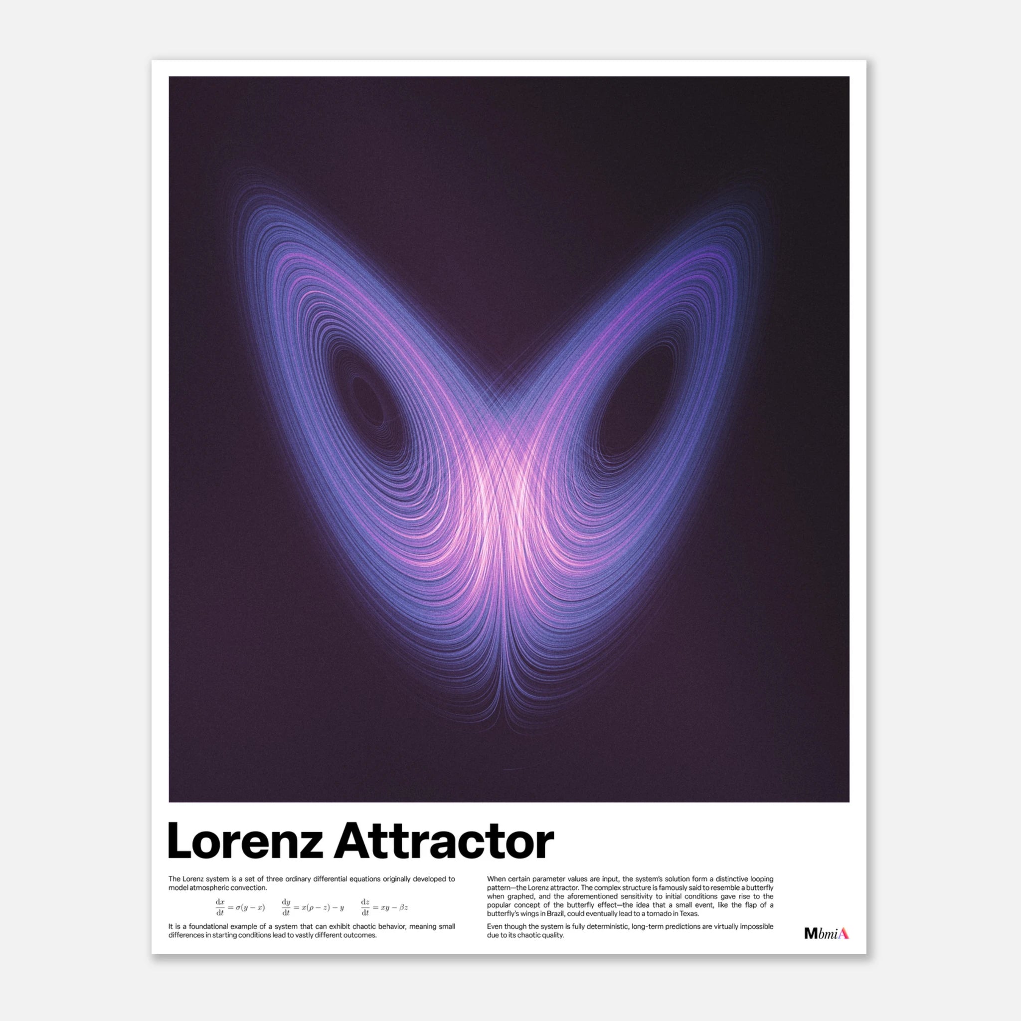 Lorenz Attractor poster, chaos theory math art print, pink
