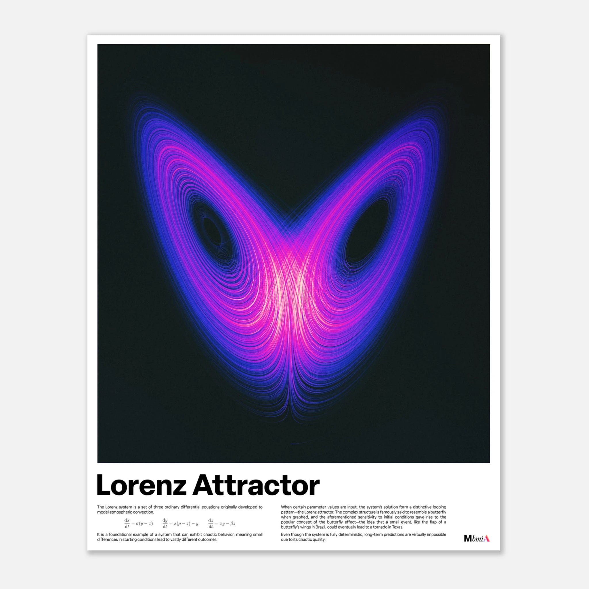 Lorenz Attractor poster, chaos theory math art print, purple