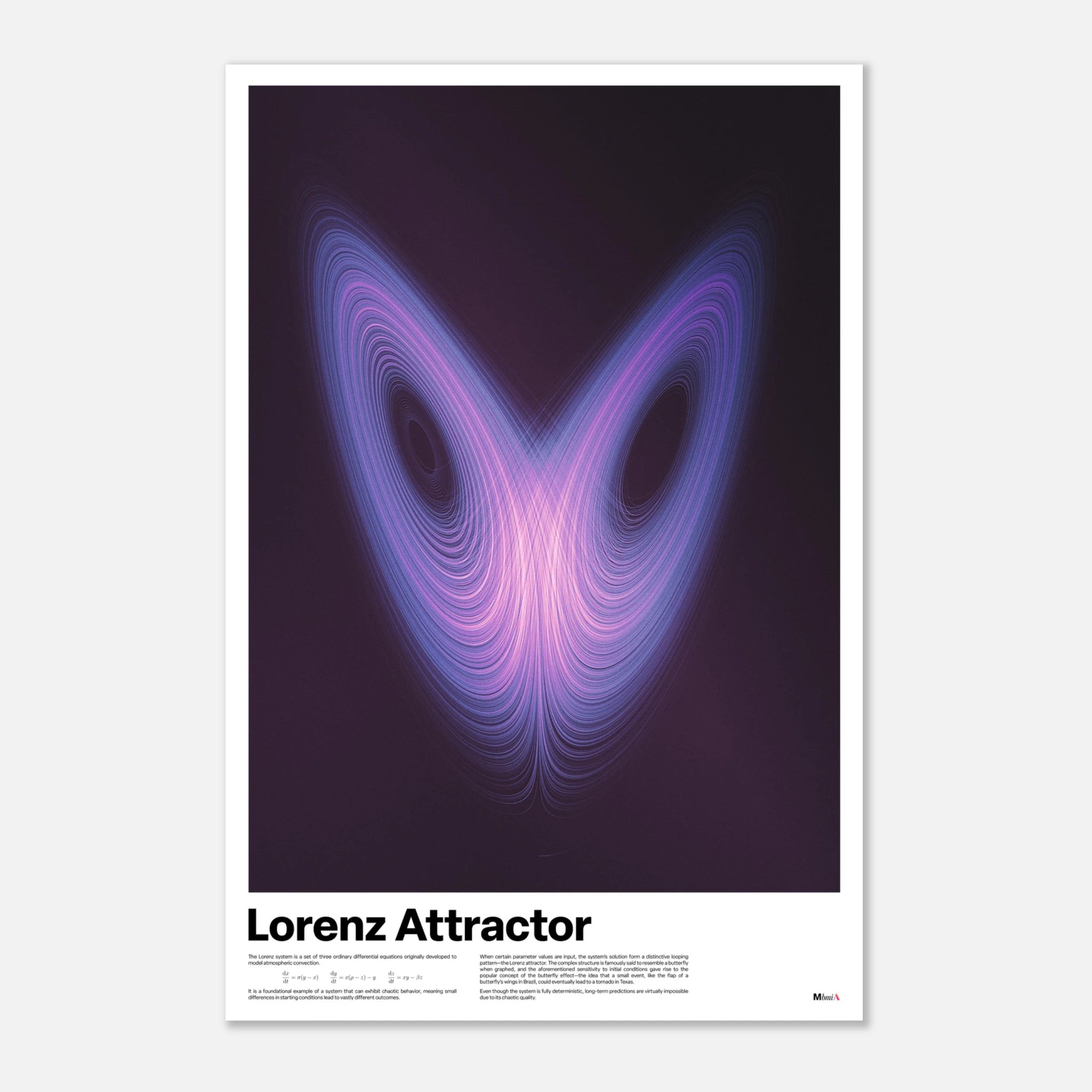 Lorenz Attractor poster, chaos theory math art print, pink