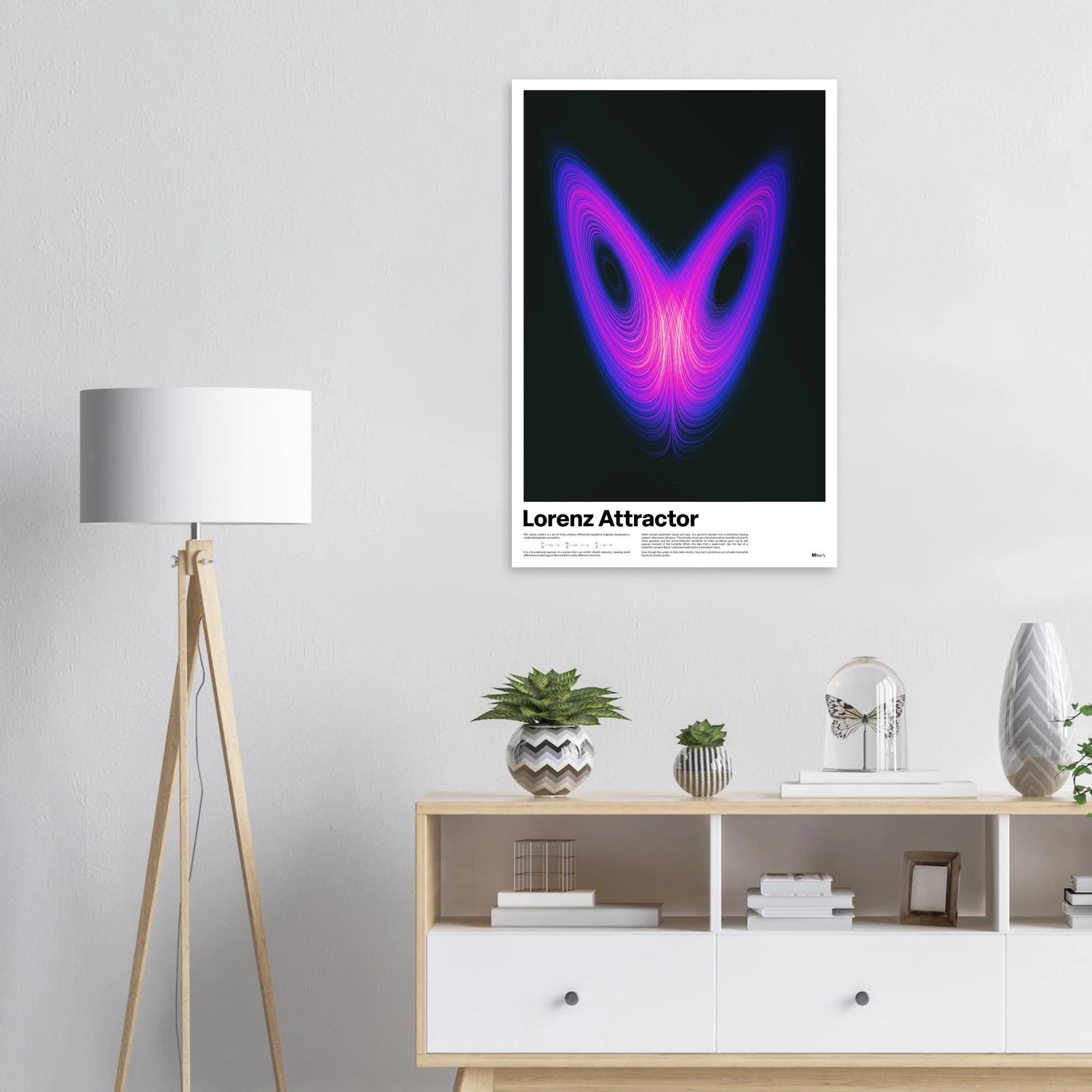 Lorenz Attractor poster on wall, chaos theory math art print, purple